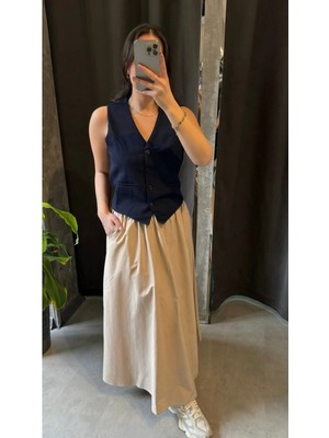 Kolsuz V Yaka Düğmeli Blazer Yelek