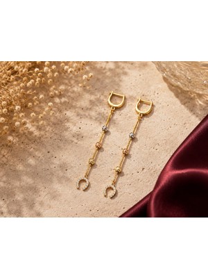 Rome Oro Zincirli Nal Altın Küpe