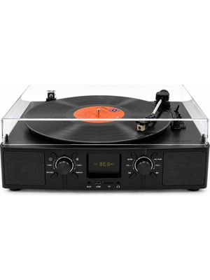 Newdaki Nostaljik LED Ekranlı Siyah Pikap Audio-Technica Kartuşlu Pikap Sistemi Bluetooth Fm Radyo  33-45-78 Lik Plaklar