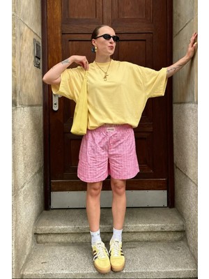 Borboleta Home Sarı Oversize T-Shirt %100 Pamuk Süprem Unisex Baskıya Uygun Basic Tişört