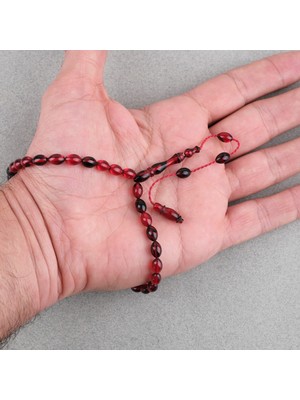 Lapisdo Sıkma Kehribar Beyzi Kesim Sistemli Bilek Boy 5X8MM Tesbih Kırmızı Siyah