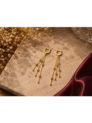 Rome Oro Zincirli Oval Top Altın Küpe