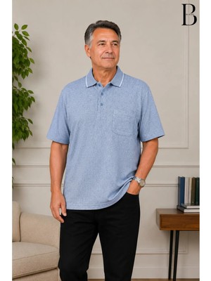 BURSPA Rahat Kesim Battal Büyük Beden Erkek Baba Açık Mavi T-Shirt