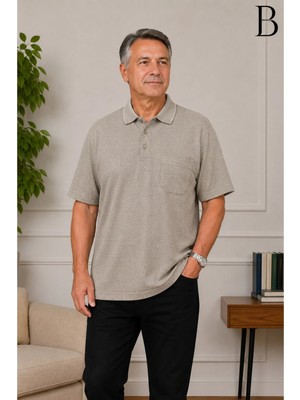 BURSPA Rahat Kesim Battal Büyük Beden Erkek Baba Bej T-Shirt