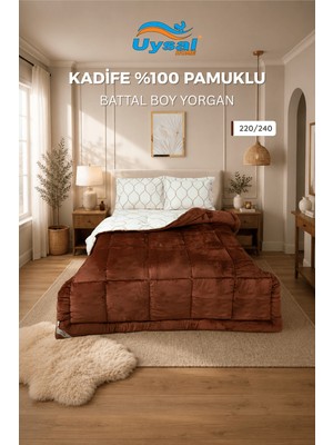 Uysal Kadife Yorgan %100 Pamuklu Kahverengi Battal