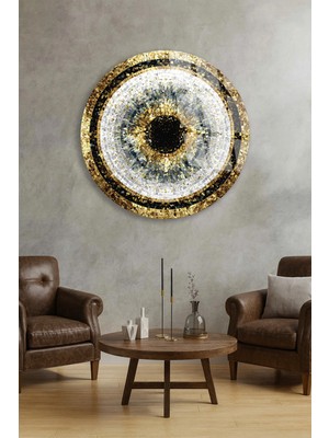 Taulart Gold Detaylı Modern Göz Tasarımlı Şık Yuvarlak Cam Tablo