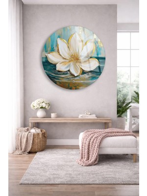 Taulart Lotus Çiçeği Nilüfer Deniz  Tasarımlı Lüks Yuvarlak Cam Tablo