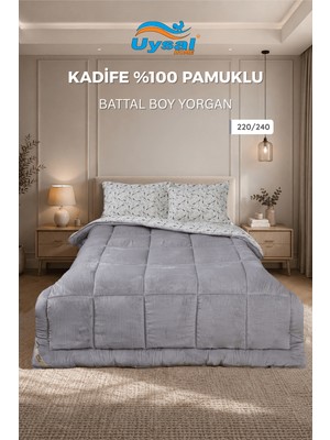 Uysal Kadife Yorgan %100 Pamuklu Gri Battal