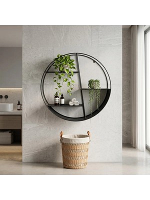 Merzana Modern Yuvarlak Metal Duvar Rafı – Dekoratif Dairesel Duvar Kitaplığı | Salon, Oturma Odası, Ofis ve Banyo Duvar Rafı Siyah