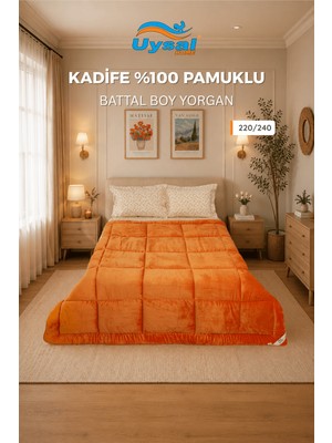 Uysal Kadife Yorgan %100 Pamuklu Turuncu Battal