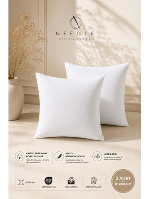 Needle Premium Kare Iç Kırlent Kılıfı Boncuk Elyaf (50X50)