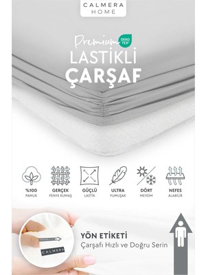 Calmera %100 Pamuk Penye Lastikli Çarşaf | Tek Kişilik | Açık Gri - 90 x 200 cm