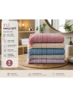 Vivesta Home 5'li El ve Yüz Havlusu Seti 50X90 cm Pamuklu Yumuşak Dokulu Yüksek Emici Günlük Kullanım