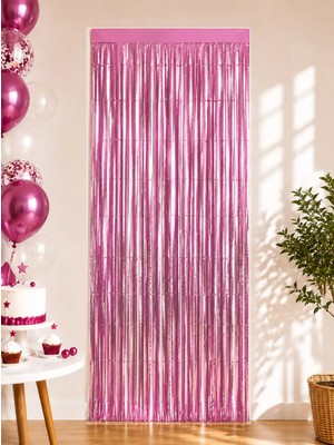 Metalize Fon Perdesi Kapı ve Duvar Parti Perdesi Pembe 90x200