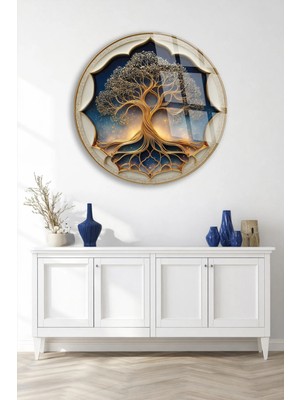 Taulart Hayat Ağacı Yaşam Ağacı Modern Lüks Renkli Canlı  Yuvarlak Cam Tablo