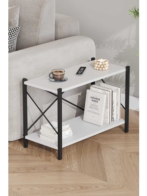 Woodensa Koltuk Yani Sehpa ( Siyah Profil Beyaz Sunta) 60X24X44 cm MTL021