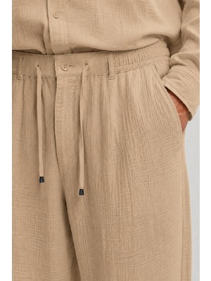 Etikmen Bej Regular Fit Müslin Pantolon