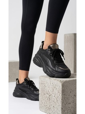 Melinta Shoes Melinta Siyah Çok Hafif Yüksek Taban Kadın Sneaker Ayakkabı