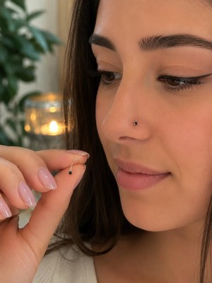 925 Ayar Gümüş Siyah Taşlı Burun Hızması Piercing Minimal L Şekilli Unisex Nose Stud