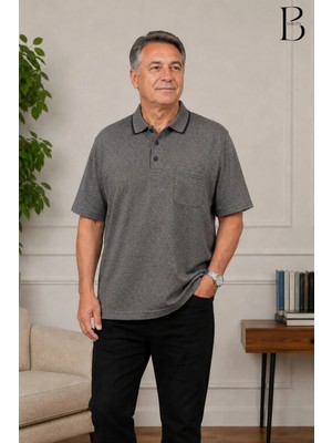 BURSPA Rahat Kesim Battal Büyük Beden Erkek Baba Koyu Gri T-Shirt