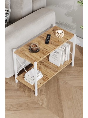 Woodensa Koltuk Yani Sehpa ( Beyaz Profil Çam Sunta) 60X24X44 cm MTL024