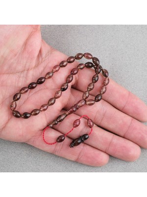 Lapisdo Sıkma Kehribar Beyzi Kesim Sistemli Bilek Boy 5X8MM Tesbih Kahverengi
