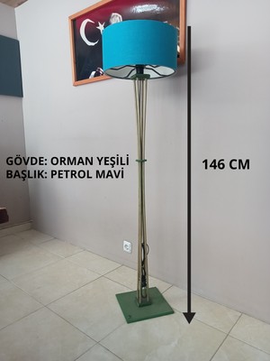 Balsa Dekor Ahşap Ayaklı Köşe Aydınlatma Lambader Orman Yeşili- Petrol Mavi