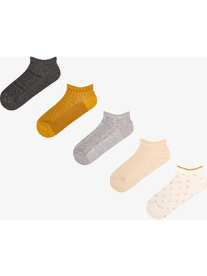 Penti Mustard Puantiye Desenli Pamuklu Jakarlı 5 Çift Patik Çorap