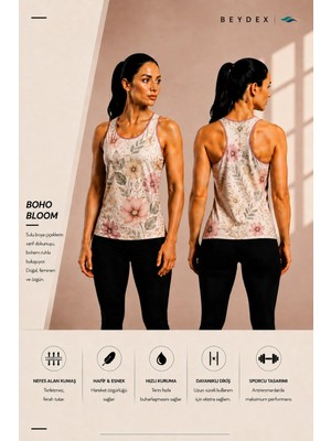 Beydex Bisiklet Yaka Desenli Sıfır Kollu Standart Kalıp Kadın Spor Atlet