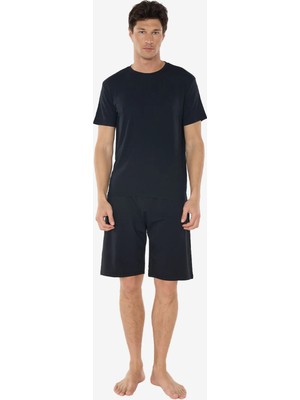 Malabadi Erkek Siyah Bisiklet Yaka Micro Modal Extra Yumuşak Şortlu Pijama Takımı 6031