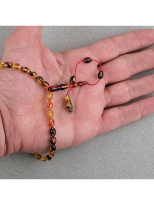 Lapisdo Sıkma Kehribar Beyzi Kesim Sistemli Bilek Boy 5X8MM Tesbih Sarı Kırmızı