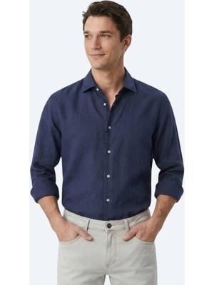 Kip Indigo Regular Fit Uzun Dokuma Casual Pamuk Karışımlı Gömlek
