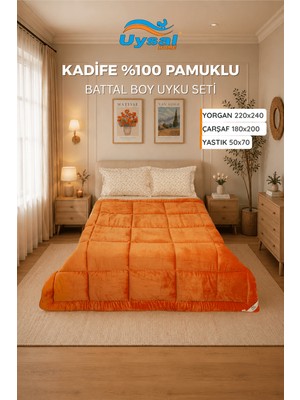 Uysal Kadife Uyku Seti %100 Pamuklu Kahverengi Battal