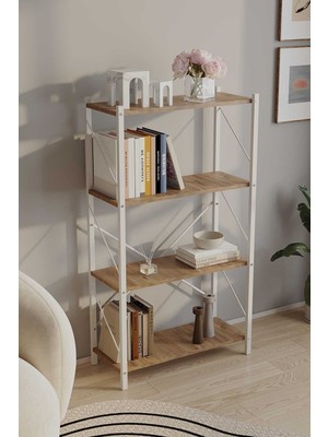 Woodensa Dört Katli Çok Amaçli Rafli Kitaplik (Beyaz Profil Çam Sunta) 60X24X115 cm MTL020