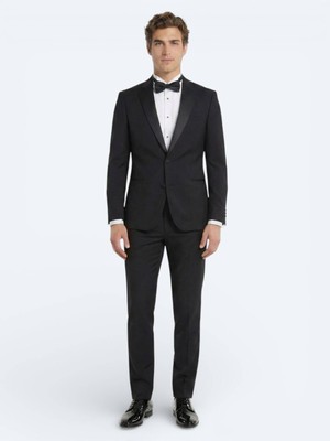 Kip Siyah Düz Modern Fit Dokuma Smokin Takım Elbise