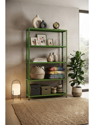 Rafburada 5 Katlı Renkli Tel Kafesli Dekoratif Çelik Raf - Çiçeklik Rafı, Ofis Rafı 0,70 mm TURUNCU-31X93 CM-250 cm