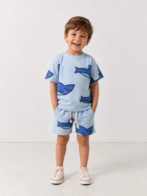 DoaMini Erkek Çocuk Pamuklu Baskılı T-Shirt ve Şort Takım