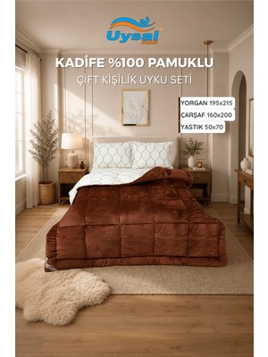 Uysal Kadife Uyku Seti %100 Pamuklu Kahverengi Çift
