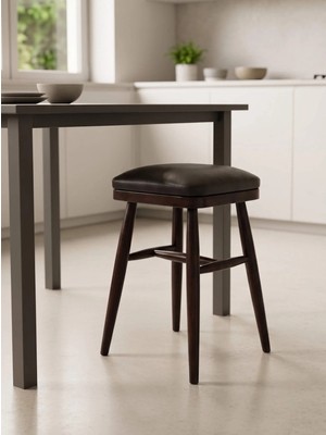 Kleinhaus Furniture Ahşap Ayaklı Tabure, Mutfak Taburesi, Kare Tabure, Döşemeli Tabure