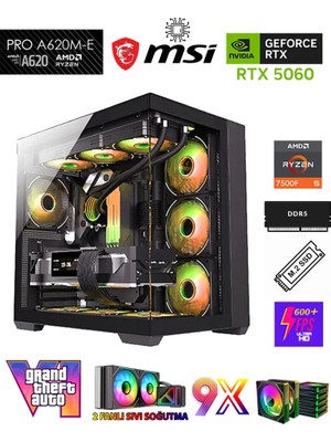 Zeiron Mirage GTA-VI Premium AMD Ryzen 5 7500F-MSI A620M-B/ Geforce RTX 5060 X2 Ice/512GB M.2/16GB DDR5 Sıvı Soğutmalı Siyah-Oem Oyuncu Paket