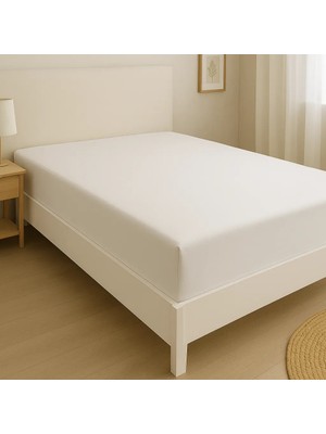 Leruum London Lastikli Beyaz Çarşaf %100 Pamuk Ranforce Kumaş Fitted Çarşaf 90 x 190+35