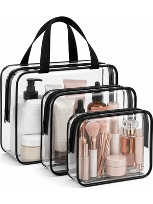 Bambus Home 3’lü Şeffaf Makyaj Çantası Seti Pvc Kozmetik Organizer Seti Bavul Içi Düzenleyici Set Seyahat Çantası