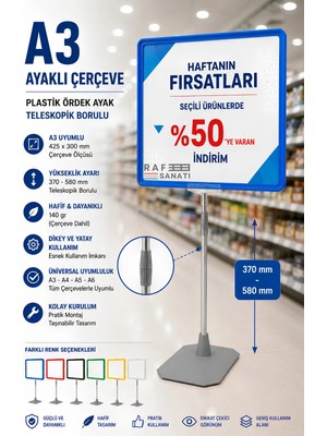 Raf Sanatı A3 Ayaklıetiketi Yönlendirme Levhası Teleskopik Çerçeve Seti Menü Vepanosu Mavi