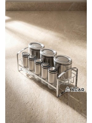 Acar Sıena Inox Kaplama 8 Parça Standlı Cam Baharat Seti