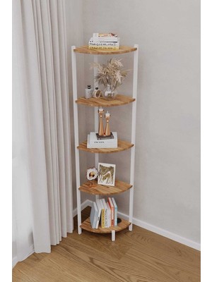 Woodensa Bes Rafli Çok Amaçli Köse Kitaplik (Beyaz Profil Beyaz Sunta) 40X30X150 cm MTL042
