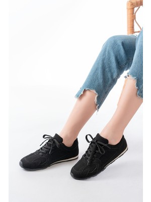 Zerenyus ZRİNRS-01 Premium Siyah Süet Ortopedik Günlük Kadın Sneaker