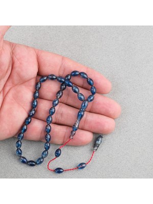 Lapisdo Sıkma Kehribar Beyzi Kesim Sistemli Bilek Boy 5X8MM Tesbih Mavi