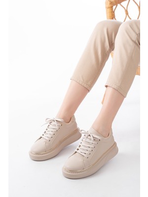 Zerenyus ZRİN-2435 Premium Bej Roze Bağcıklı Günlük Sneaker