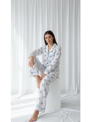 Divinus Tavşan Desenli Gömlek Yakalı Bayan Pijama Takımı
