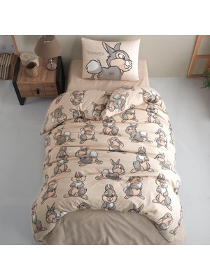 Karden Flower Rabbit Bej Pamuklu Ranforce Tek Kişilik Nevresim Takımı